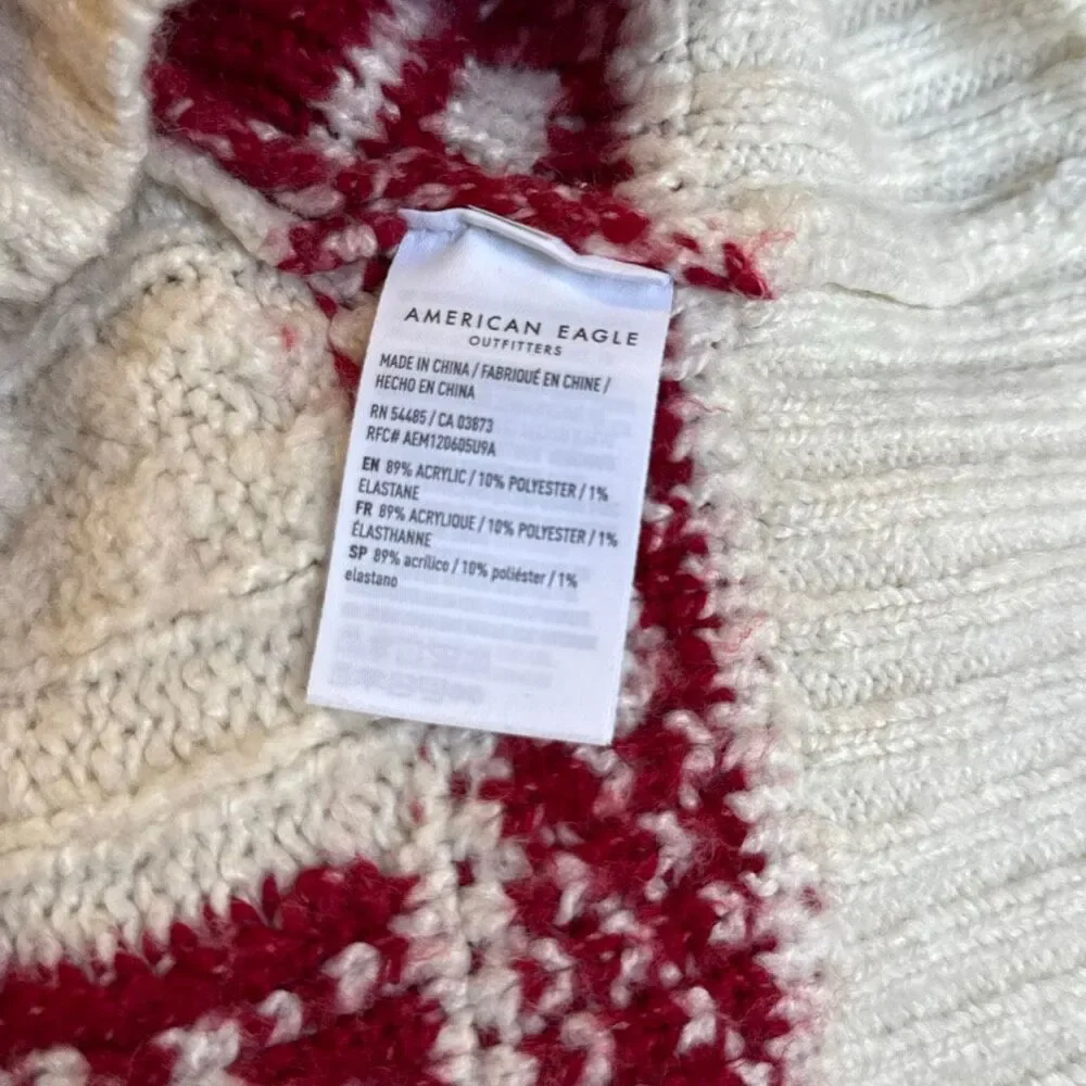 American Eagle fair isle cable knit sweater womens size small snowflake mock nec